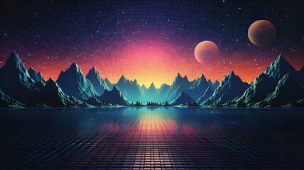 neon lights mountain landscape, Lofi  background
