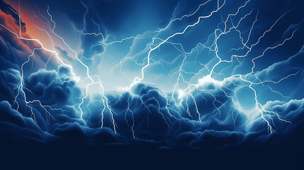 Naklejka premium Roaring thunderstorm, shocking lightning shines in the dark sky