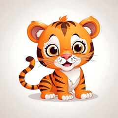 Cute Cartoon tiger, Vector illustration on a white background.