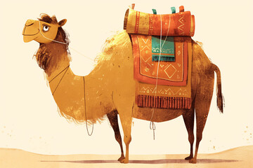 Desert camel illustration, nature desert travel adventure wildlife concept illustration
