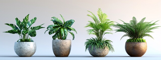 Variegated Foliage Collection: Calathea, Areca Palm, Boston Fern, Parlor Palm in Stone Pots