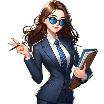 Handsome Businesswoman - Happy & Success & strong - best- Animation - Suit - Sunglasses - Success - How to Make Money - White Background - AI Art Generator