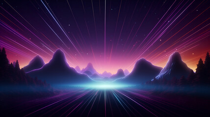 neon lights mountain landscape, Lofi  background