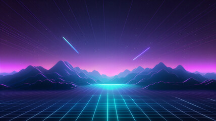 neon lights mountain landscape, Lofi  background