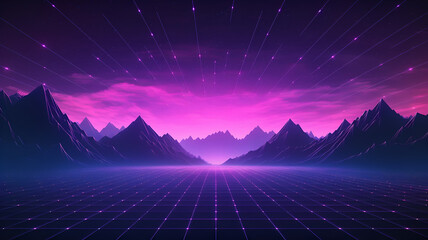neon lights mountain landscape, Lofi  background