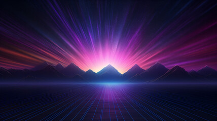 neon lights mountain landscape, Lofi  background