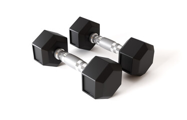 Dumbbells isolated on white background. Sport equipment. Gym time concept. 3d-rendering