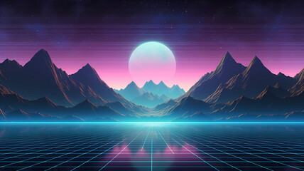 neon lights mountain landscape, Lofi  background