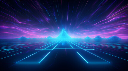 neon lights mountain landscape, Lofi  background