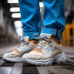 Cinematic, Shoes Photography, joggers shoes for men white and cyan blue, shoe lace white