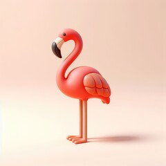 Cute 3D Cartoon Flamingo. 3D minimalist cute illustration on a light background.
