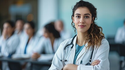 Young doctor teaching at a seminar in a meeting room or during an educational session at a congress. Inspiring the next generation of doctors at a seminar.