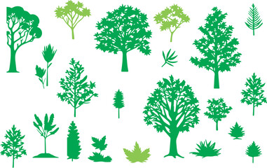 collection of trees, set of green tree vector design