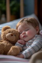 Toddler Sleeping Peacefully with Teddy Bear