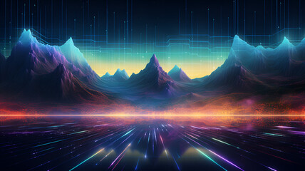 neon lights mountain landscape, Lofi  background