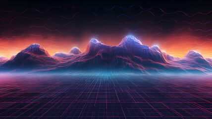 neon lights mountain landscape, Lofi  background