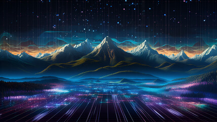 neon lights mountain landscape, Lofi  background