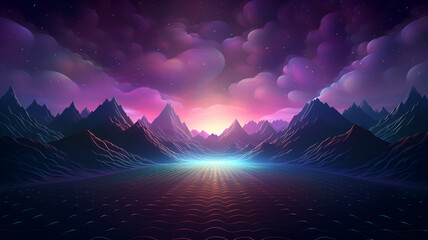 neon lights mountain landscape, Lofi  background