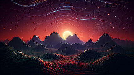 neon lights mountain landscape, Lofi  background