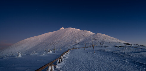 Sniezka mountain at dusk during winter in Giant mountains - 727122726
