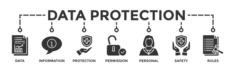 Data protection banner web icon vector illustration concept with icon of data, information, protection, permission, personal, safety and rules