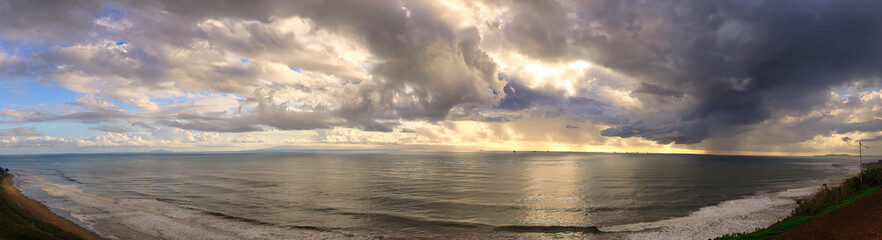 Winter storm approaches Santa Barbara Channel at sunset