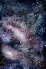 Deep space and nebulae, painted in watercolor