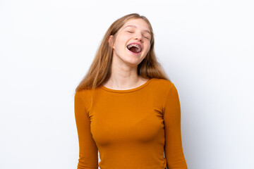 Teenager Russian girl isolated on white background laughing