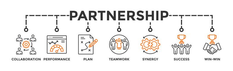 Partnership banner web icon vector illustration concept with icon of collaboration, performance, plan, teamwork, synergy, success and win-win solution
