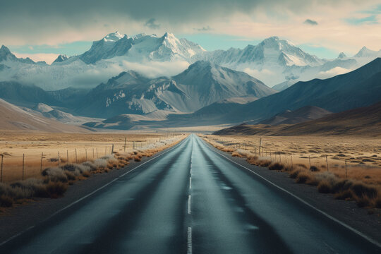 An empty road leading to the chilean mountains.