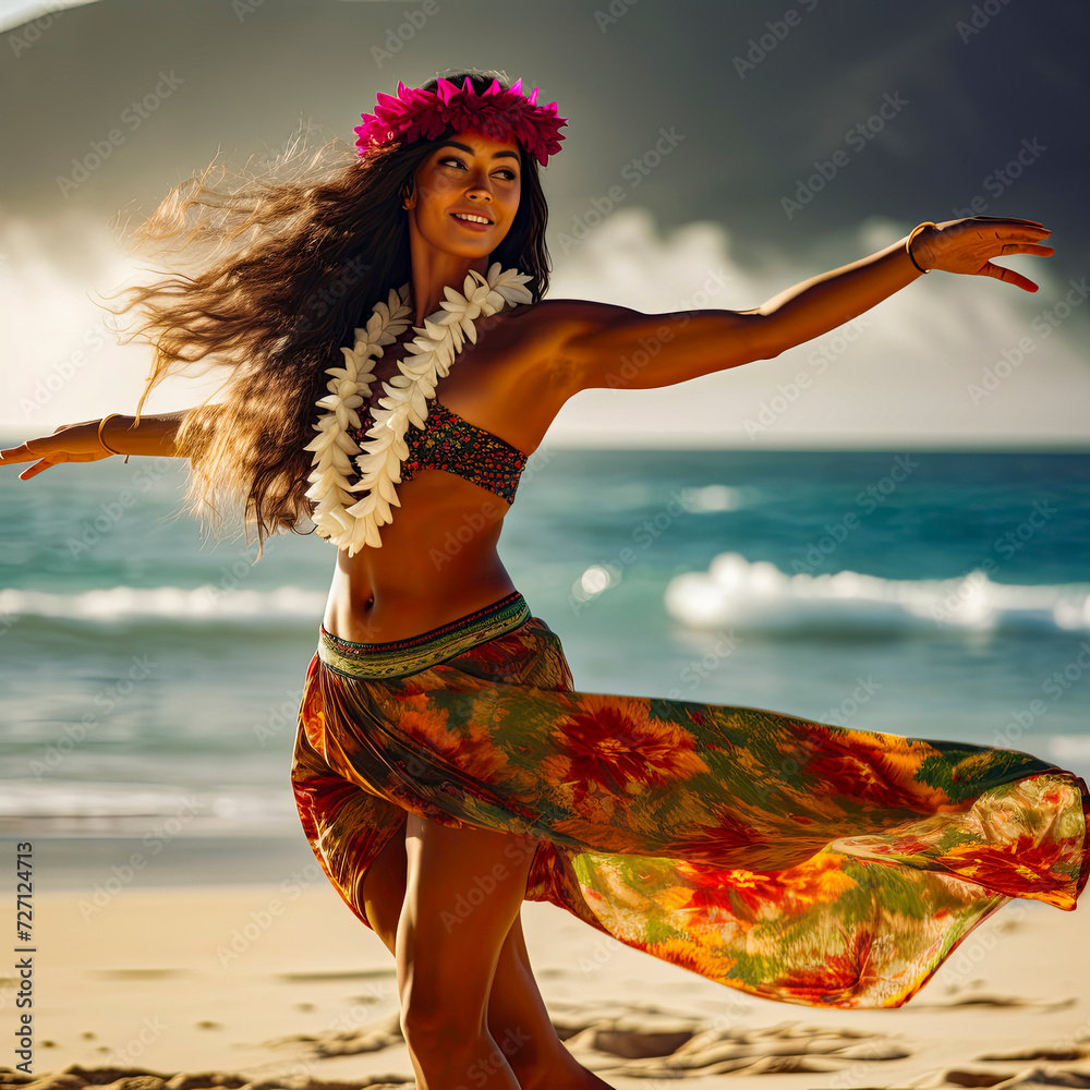 Wall mural lifestyle photo hawaiian woman dances hula.