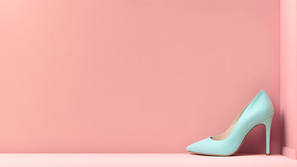 3D high heels on a pink pastel background with copy space. Modern minimalist background for fashion, e-commerce, store, banner, mother's day, woman's day, valentine. - obrazy, fototapety, plakaty