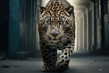 jaguar walk on street urban background