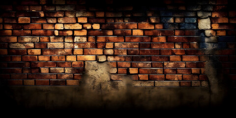 Old wall background with stained aged bricks. Generative AI.