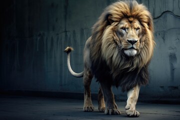 lion walk on street urban background