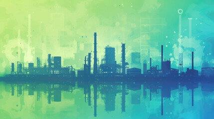 Obraz premium Double exposure silhouette industrial estate.