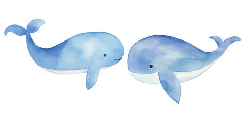 cute blue whale watercolor vector illustration © Finkha