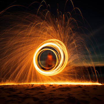 spinning fire long exposure.