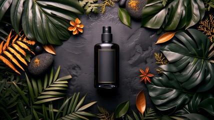 luxury male perfume bottle over black formal background. copy space. studio shot