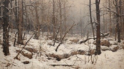Fototapeta na wymiar textured oil painting of a dense Winter