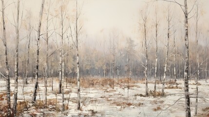 textured oil painting of a dense Winter