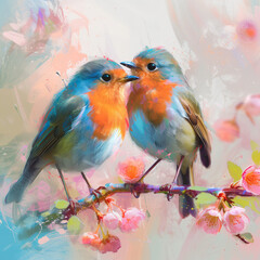 Moment of Tenderness Between a Pair of Birds: Two...