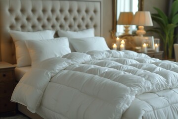 White duvet is lying on top of a bed
