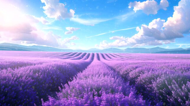 Serene lavender fields stretching as far as the eye can see. Seamless looping 4k time-lapse virtual video animation background