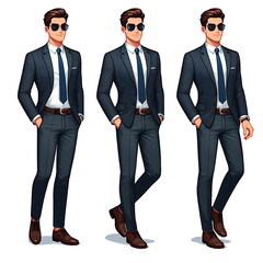 Handsome "3" Businessman - Animation - Power & Happy & Success & Dance & Run - money - Suit - Sunglasses -  Success - How to Make Money - White Background - AI Art Generator