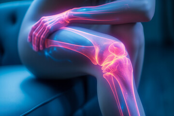 X ray of human knee, painful knee. Generative ai
