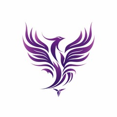 A stylized purple phoenix with outstretched wings on a white background.