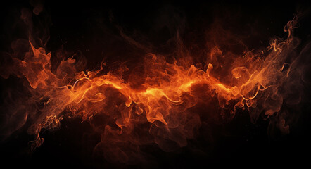 Fototapeta na wymiar A dynamic and intense burst of orange flames against a dark background, a fire image on a black background