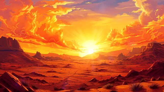 A dramatic desert sunset painting the sky with warm hues. Seamless looping 4k time-lapse virtual video animation background