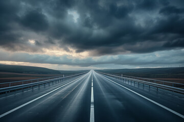 A highway shrouded in dark clouds.